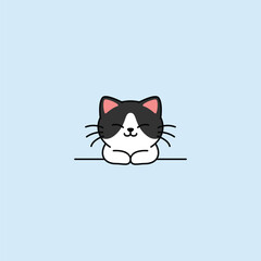 Cute black and white cat smiling cartoon, vector illustration