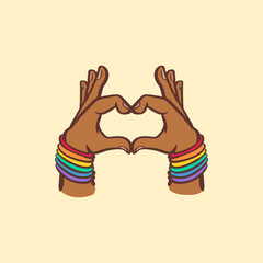 Free vector heart black hand gesture lgbtq+ rainbow pride african