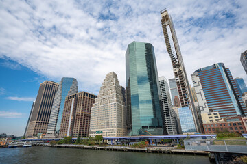 Fototapeta na wymiar Lower Manhattan, New York City skyline buildings view from the East River
