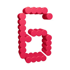 Pink number 6 in 3d rendering for math, business and education concept
