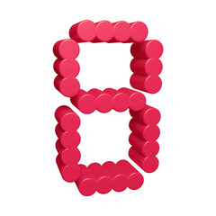 Pink number 8 in 3d rendering for math, business and education concept