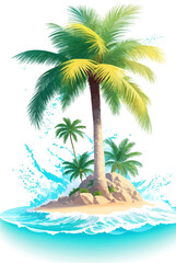 Fototapeta na wymiar Island with palms by the ocean (Generative AI)