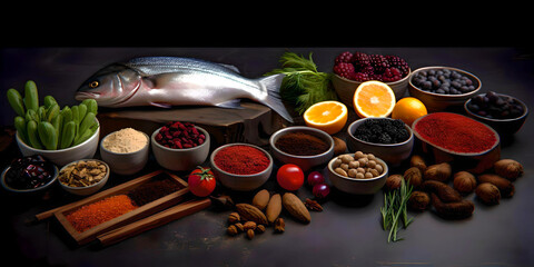 Obraz na płótnie Canvas ingredients for a tasteful fish dish - generative ai