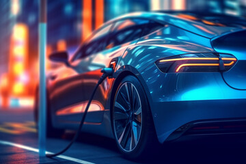Modern futuristic concept of an electric EV car charging station. Experience the seamless blend of advanced technology and sustainable transportation. Ai generated