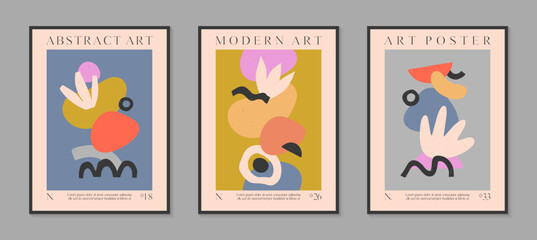 Art modern vector posters with hand drawn organic shapes,textures and doodles.Trendy contemporary illustrations for prints,flyers,banners,invitations,branding design,covers,home decor