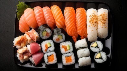 Sushi, rolls, maki traditional Japanese plate. Generative AI