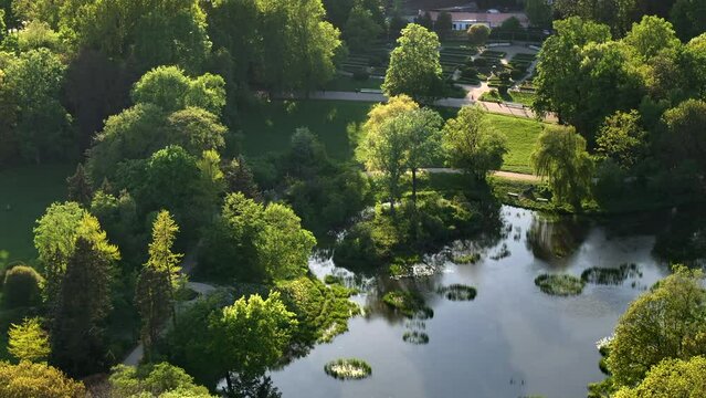 Top drone view of Skaryszewski park in Warsaw
