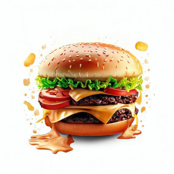 Juicy Burger Food Realistic Illustration, Generative AI