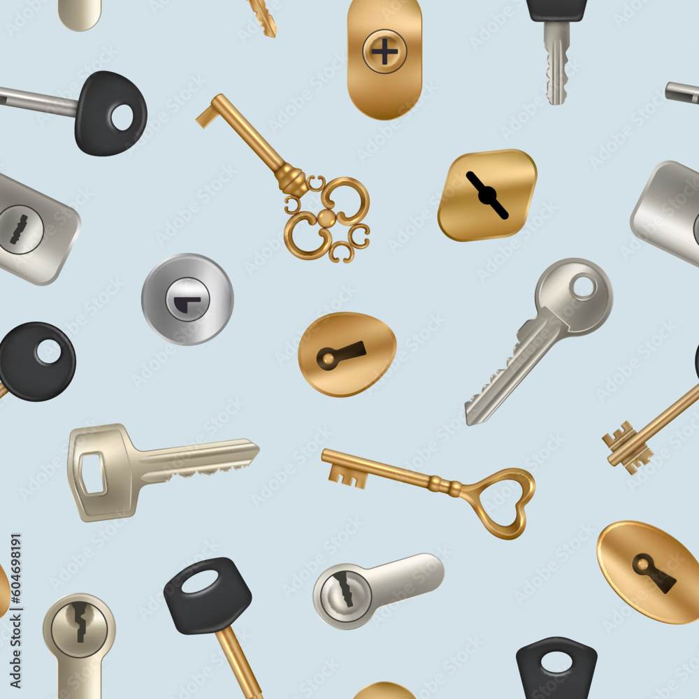 Poster keys pattern. seamless background with key and keyholes decent vector design template