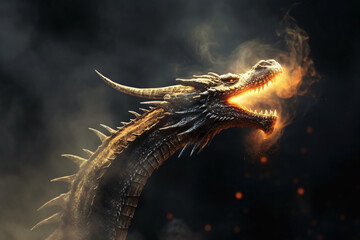 Fototapeta na wymiar Inferno Majesty: The Minimalistic Fire-Breathing Dragon, Generative Ai
