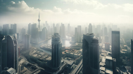 Futuristic city, beautiful city of the future at sunset, AI generative illustration 