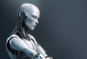 White robot thinking, AI concept, future reality. Ai generative illustration 