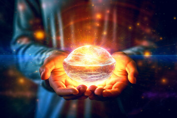 Healing Reiki Energy. Transformative power of healing Reiki energy, emanating from hands. Ai generated