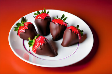 Delicious chocolate-covered strawberries, served on a plate.