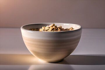 A tasty bowl of granola, oatmeal, or cereal with milk