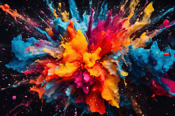 Fototapeta na wymiar Ilustration of a dynamic and explosive splash of vibrant paint. Ai generated