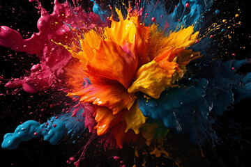 Fototapeta na wymiar Ilustration of a dynamic and explosive splash of vibrant paint. Ai generated