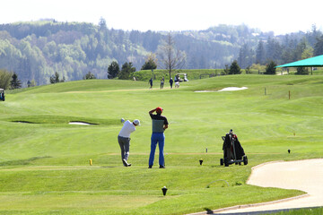 Man golfer on tee on golf course