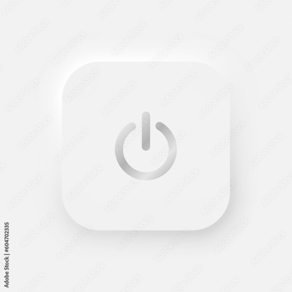 Poster a square button with a silver power symbol on a white background. user interface elements in the sty