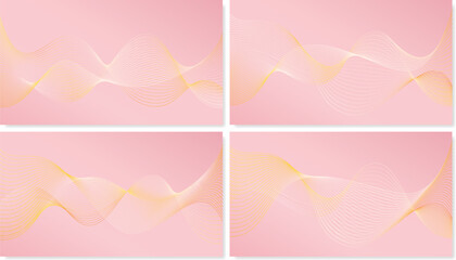 3d wavy gold lines swoosh on pink background. Luxury beauty thin curves, swirl as stream flow pattern. Soft geometric shapes as silk fiber or fablic shiny decoration.