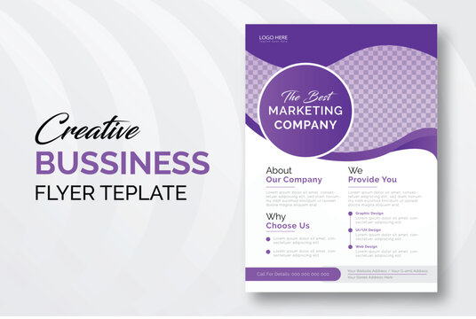 Free vector digital marketing agency flyer template design without image. Modern and elegant vertical (A4) flyer design.