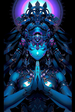 AI Cyberpunk Goddess Parvati praying hands