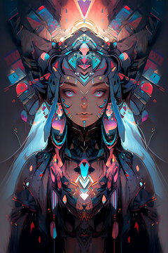 Cyberpunk AI Goddess Parvati with neon colors