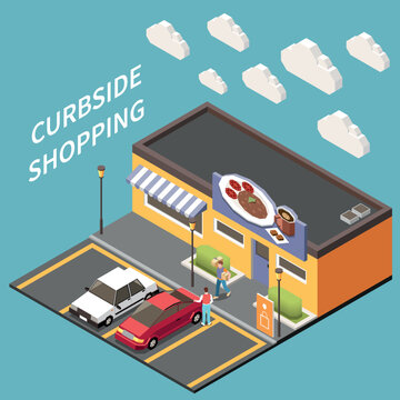 Curbside Shopping Isometric Composition