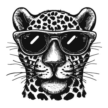 cool leopard wearing sunglasses vector sketch