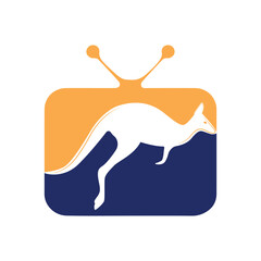Kangaroo jumping logo template vector illustration inside a shape of TV.