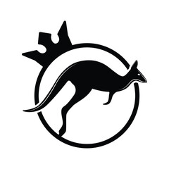 Kangaroo jumping logo template vector illustration inside a shape o king icon ring silhouette. 