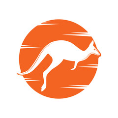Kangaroo jumping logo template vector illustration inside a shape of sun.