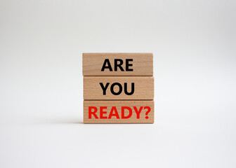 Are you ready symbol. Concept word Are you ready on wooden blocks. Beautiful white background. Business and Are you ready concept. Copy space