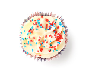 Tasty USA patriotic cupcake isolated on white background. American Independence Day