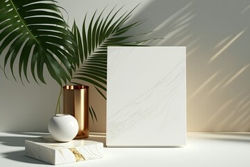 white minimalist decor with a vase and a box. Generative AI