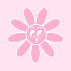 Sticker surprised daisy in pink tones