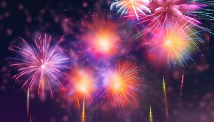 Fototapeta premium Colorful fireworks on dark background