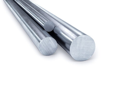 Rolled metal products. Steel metal rod on white. 3d rendering