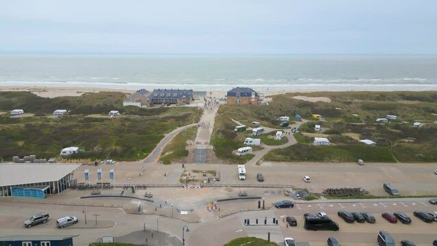 Aerial drone video of de Koog, a coastal town in Texel, the Netherlands.