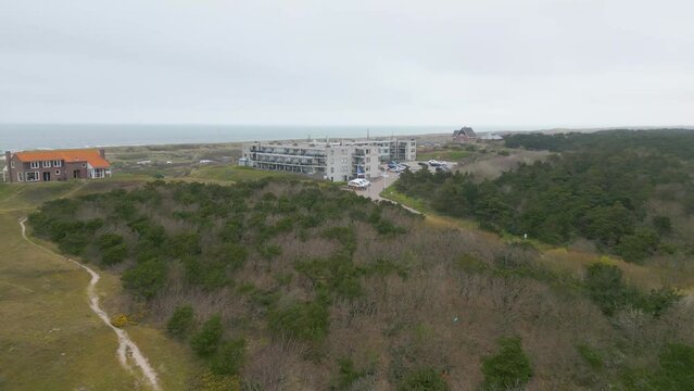 Aerial drone video of de Koog, a coastal town in Texel, the Netherlands.