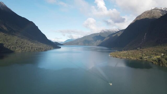 Aerial panoramic view of the stunning Tagua Tagua Lake and its biodiversity