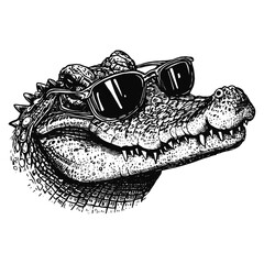 cool alligator wearing sunglasses, crocodile vector sketch - obrazy, fototapety, plakaty