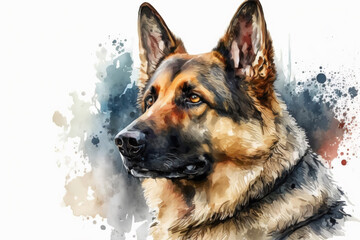 Generative AI. Portrait of a German Shepherd Dog. Watercolor Animal Illustration.