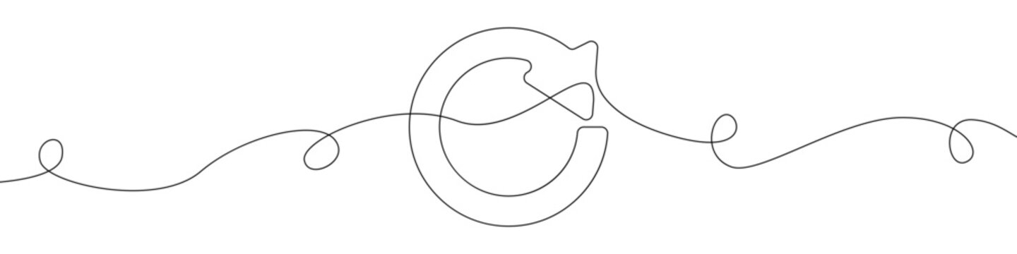 Arrow in a circle icon line continuous drawing vector. One line Arrow in a circle icon vector background. Arrow in a circle icon. Continuous outline of a Cycle icon. Linear design Cycle.
