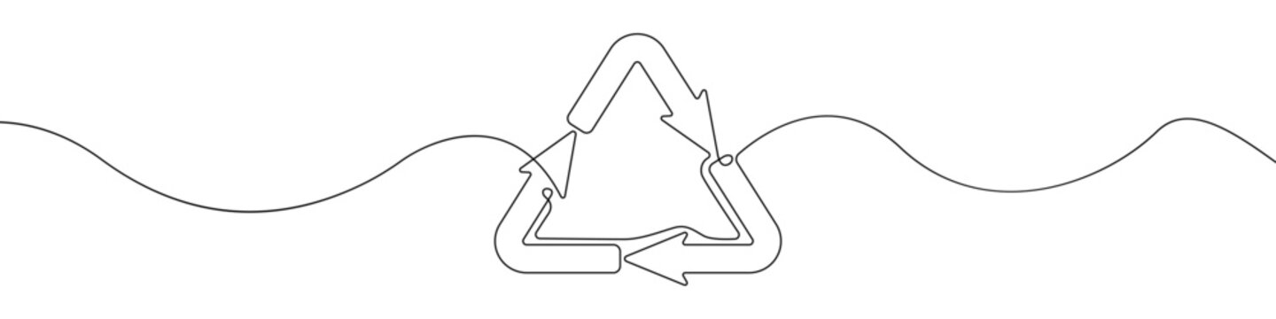 Recycling Icon Line Continuous Drawing Vector. One Line Recycling Icon Vector Background. Recycling Icon. Continuous Outline Of A Recycling Icon. Linear Design Ringed Arrows.