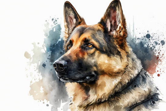 Generative AI. Portrait Of A German Shepherd Dog. Watercolor Animal Illustration.