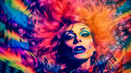 Obraz na płótnie Canvas CSD LGBTQ Pride Parade, where Rainbow Colours dominate the scene all in glittering Costumes as Drag Queens or normal Generative AI Digital Art Illustration Background Magazin Cover 