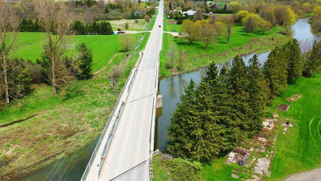 Aerial view of Drayton, Ontario, Canada on a spring morning 4K
