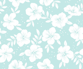 ハイビスカスと葉っぱのトロピカルなパターン-2way-手描き