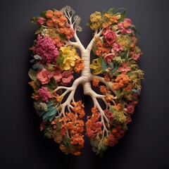 A pair of lungs made out of flowers